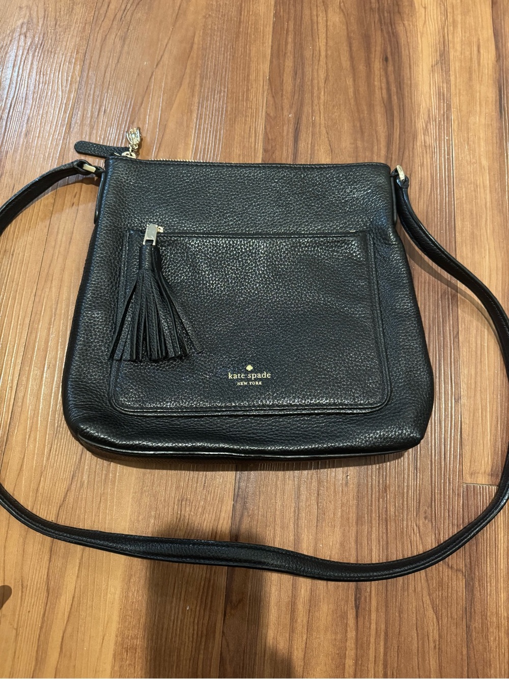 kate spade made in Rwanda Black Leather Tassel Front-Pocket Crossbody